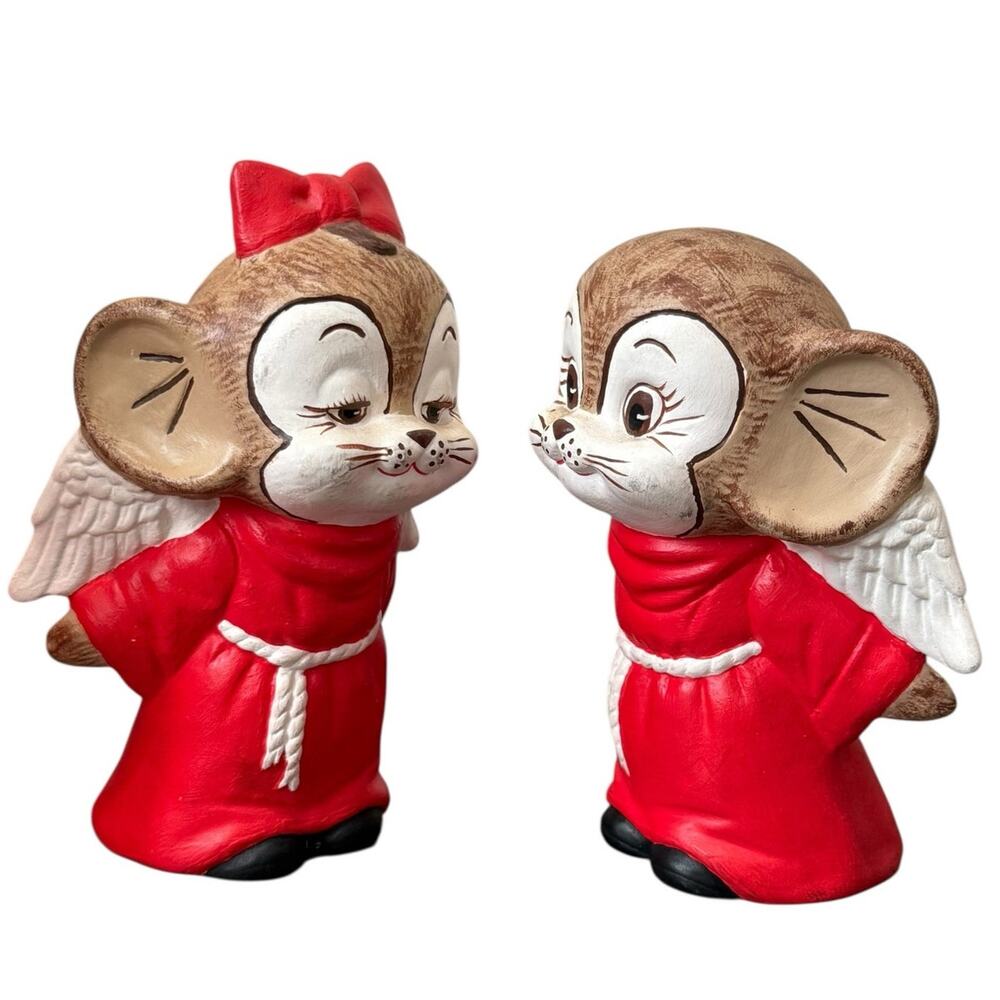 Vintage Chalkware Figurines Anthropomorphic‎ Mice Christmas Celestial Angels